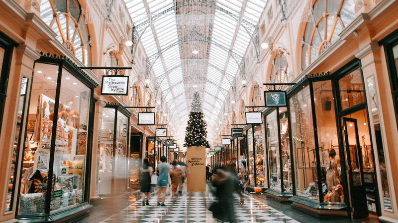 Shoppers walking through a covered retail arcade. Photo by Heidi Fin on Unsplash.